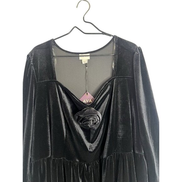 Ava & Viv Velvet Black Dress Rosette A-Line LBD 3X Cocktail Event Day To Night - Picture 4 of 8